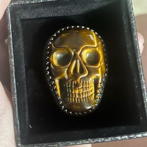 Tiger eye skull ring